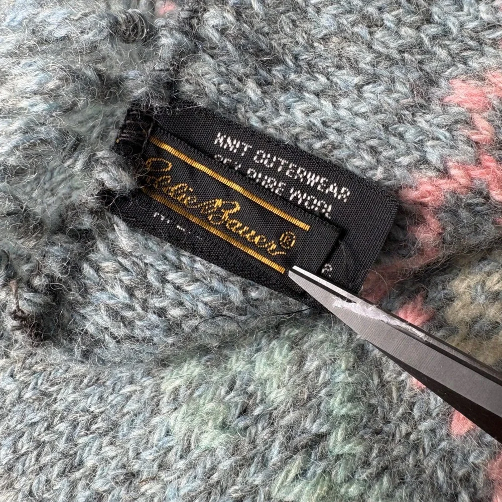 Vintage Eddie Bauer Wool Scarf Fair Isle Knit Fringed Sage Green Pink USA Made